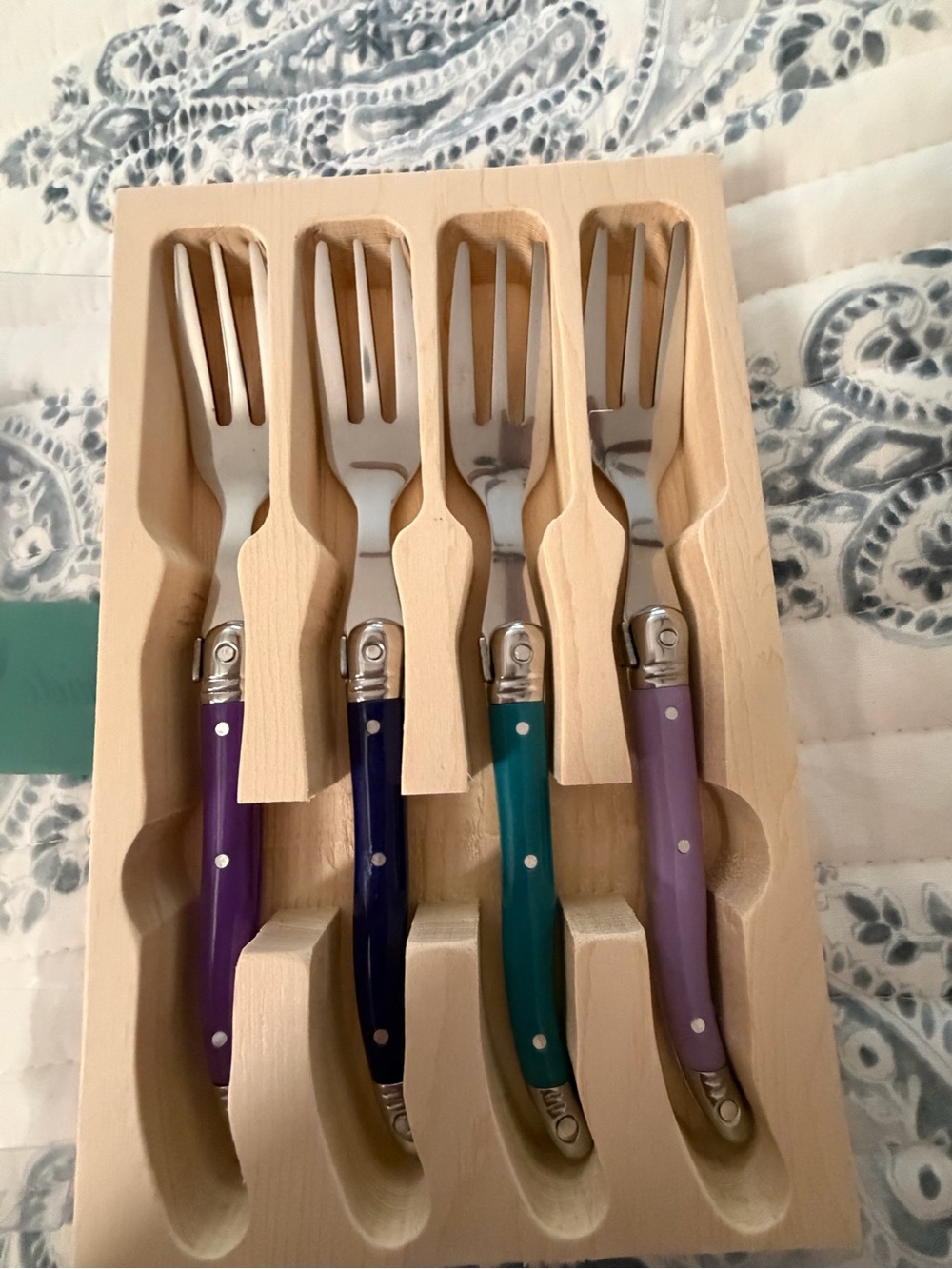 Laguiole Colorful Stainless Steel Salad Fork Set - Purple, Navy, Teal, Lavender